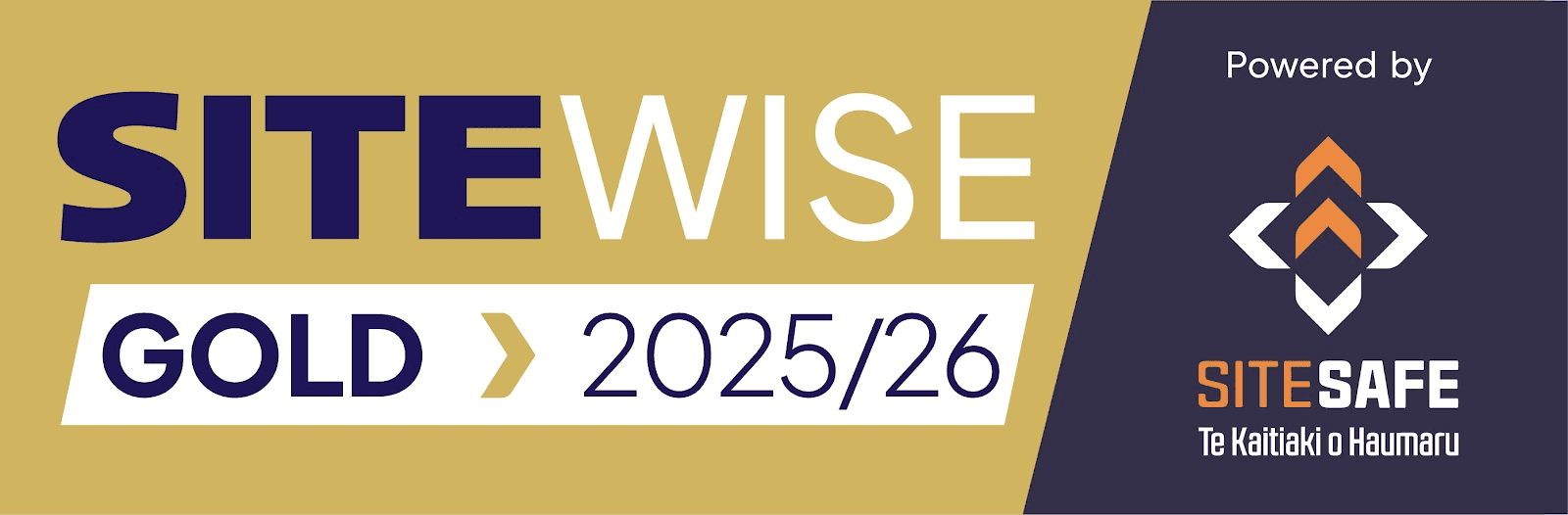 Site Safe SiteWise Gold 2025/26 badge.